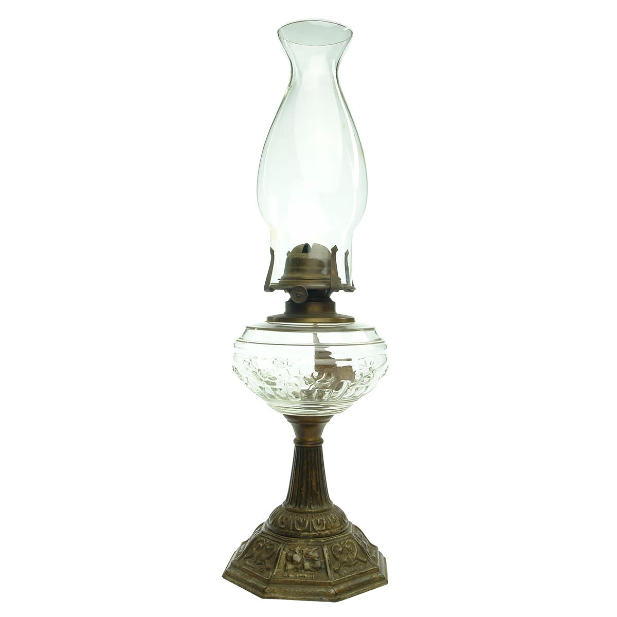 Lamp. Kerosene Lamp With Clear Font and Shade. W. G. B. Corp, Star on Burner.