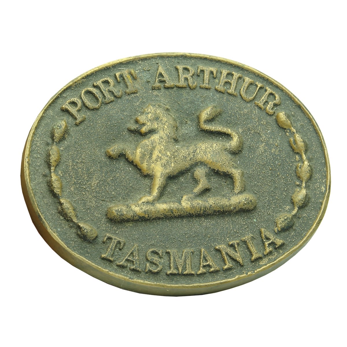 Brass Plaque. Port Arthur, Tasmania. Lion.