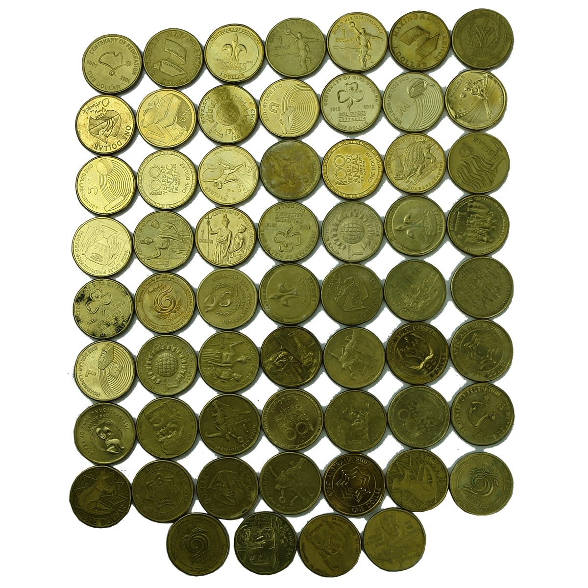 Numismatics. 60 x Commemorative Australian 1 dollar coins.
