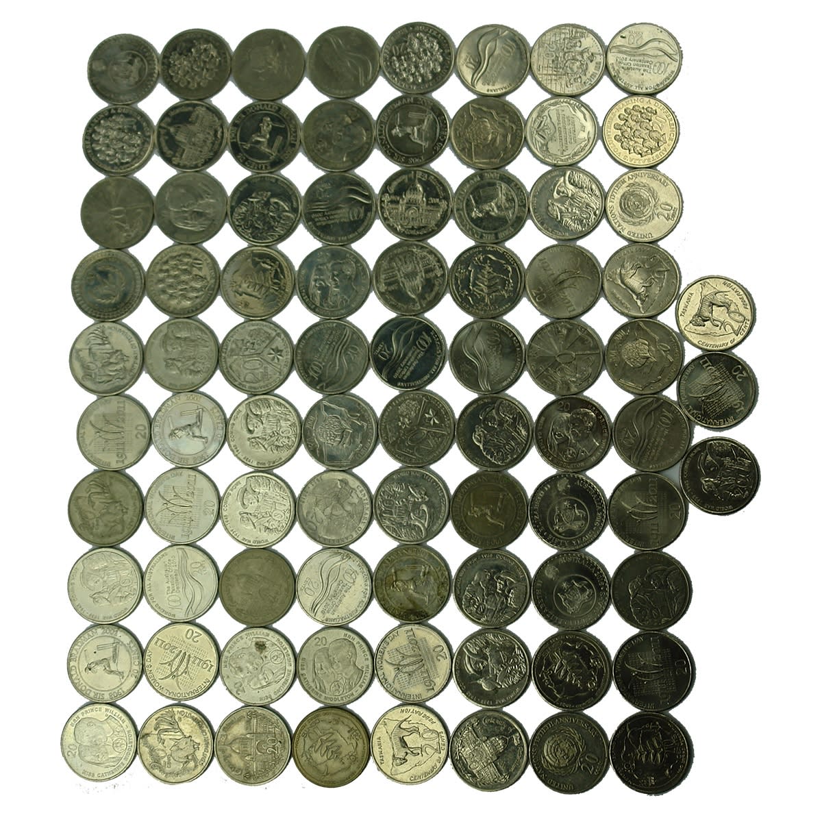 Numismatics. 83 x Commemorative Australian 20 cent coins.