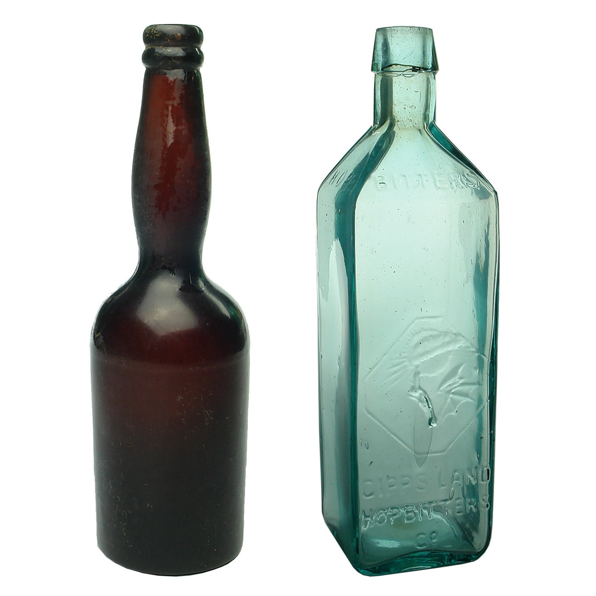 2 Bitters: Small amber Ladies Leg; Gippsland Hop Bitters.