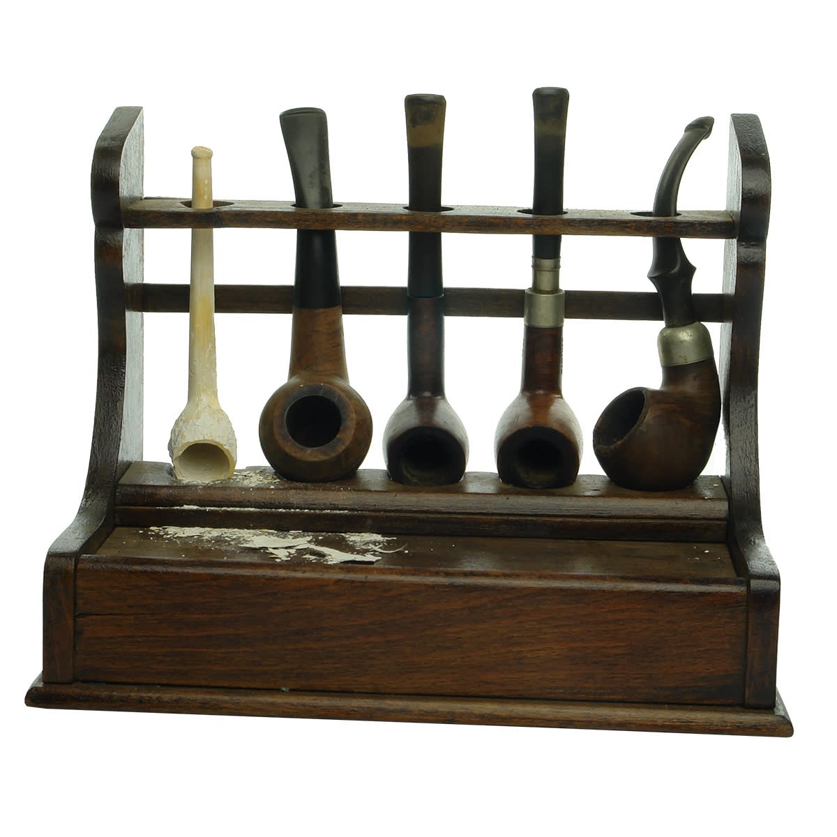 Tobacciana. Wooden Pipe Stand with Five Tobacco Pipes.