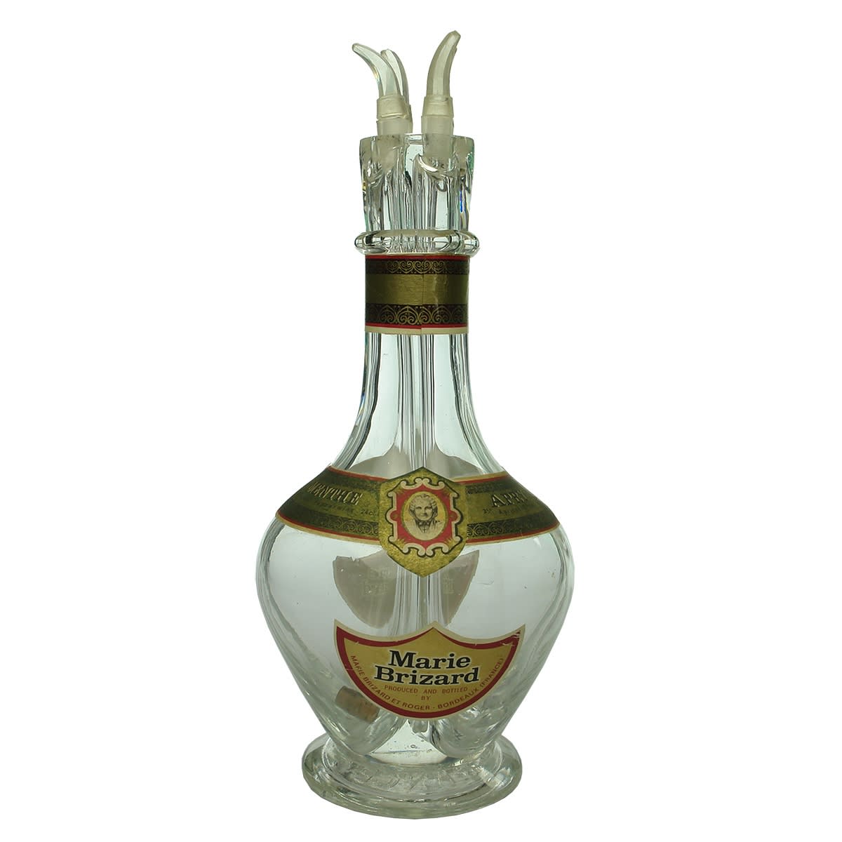 Spirits. Marie Brizard, France, Compartmentalised Bottle with Four Contents: Menthe, Apry, Anisette and Cacao. (France)