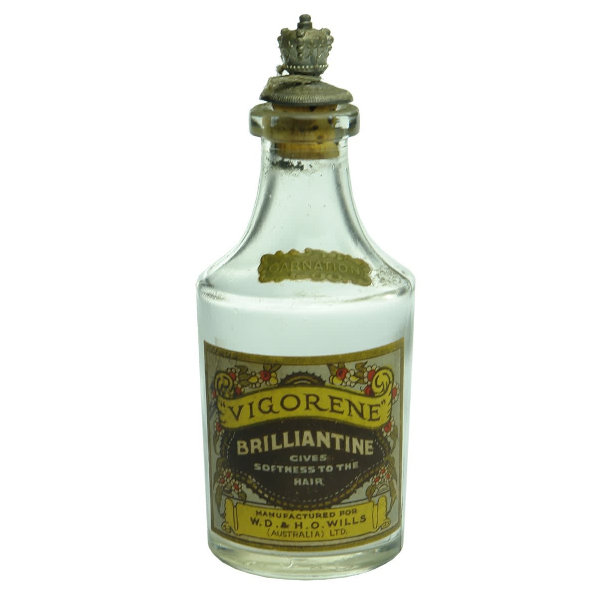 Tobacciana/Hair. "Vigorine" Brilliantine Gives Softness to the Hair, W. D. & H. O. Wills (Australia) Ltd. Clear. 2 oz.