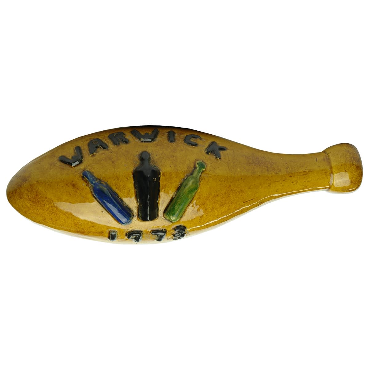 Bottle Show Prize. Ceramic Torpedo. Warwick 1973. Three bottles embossed. (Queensland)