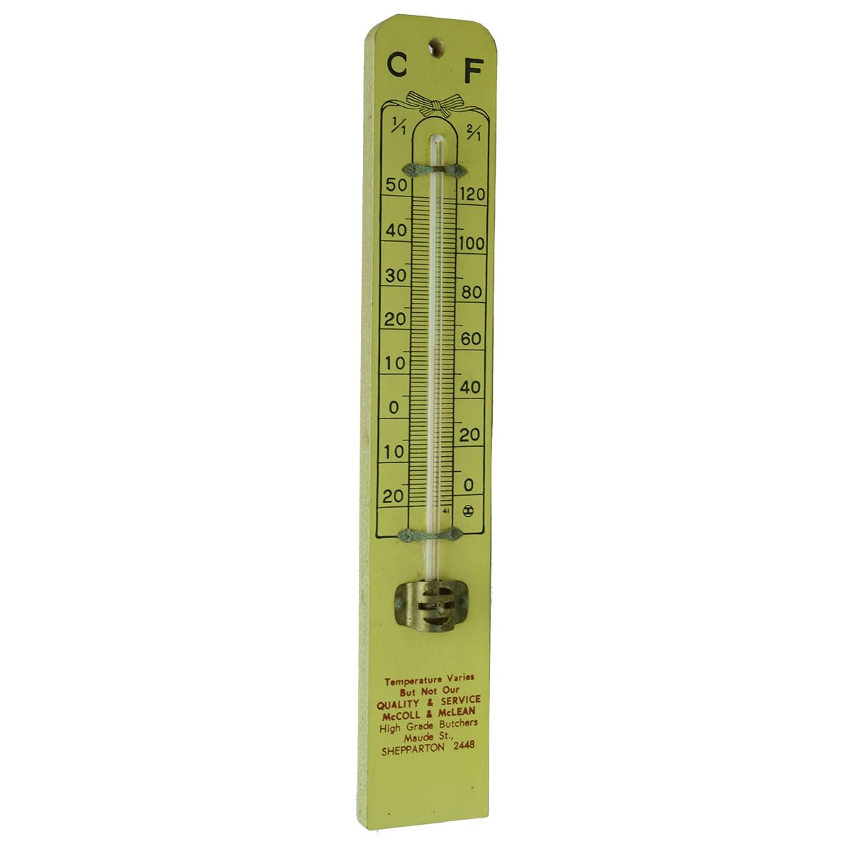 Miscellaneous. McColl & McLean, High Grade Butchers, Maude St., Shepparton. Advertising Thermometer. (Victoria)
