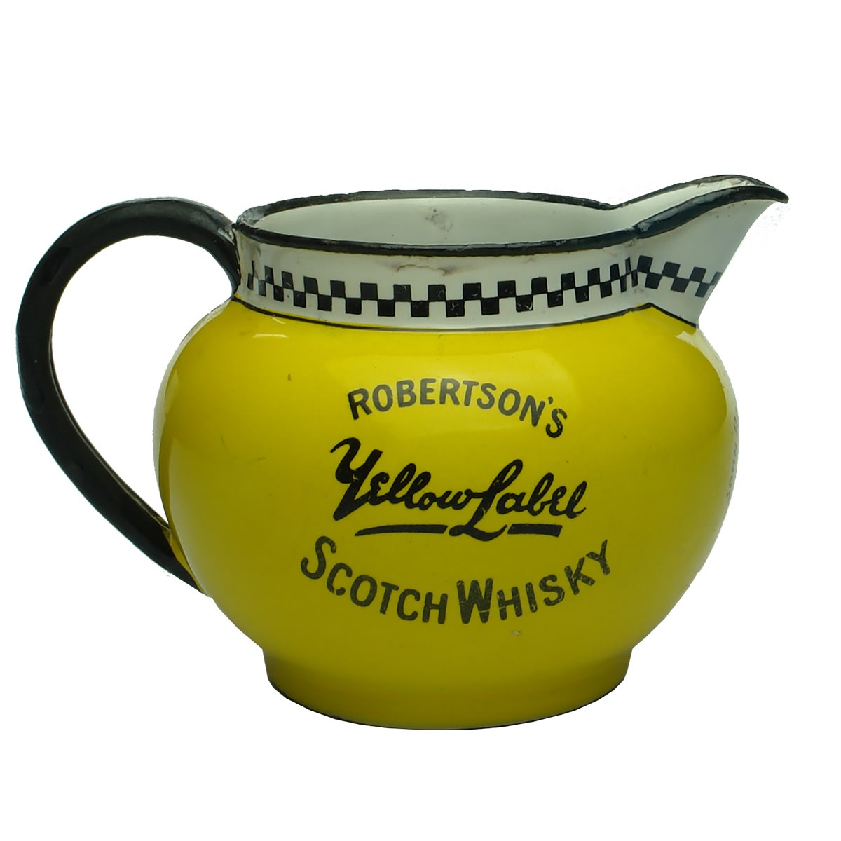 Enamel Whisky Water Jug. Robertsons Yellow Label Scotch Whisky Dundee Scotland