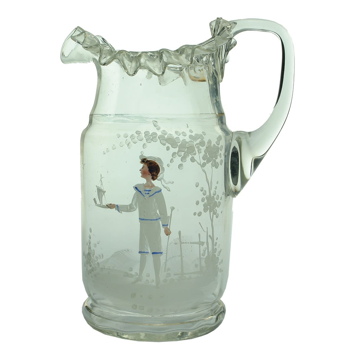Glassware. Large Clear Mary Gregory Ewer.