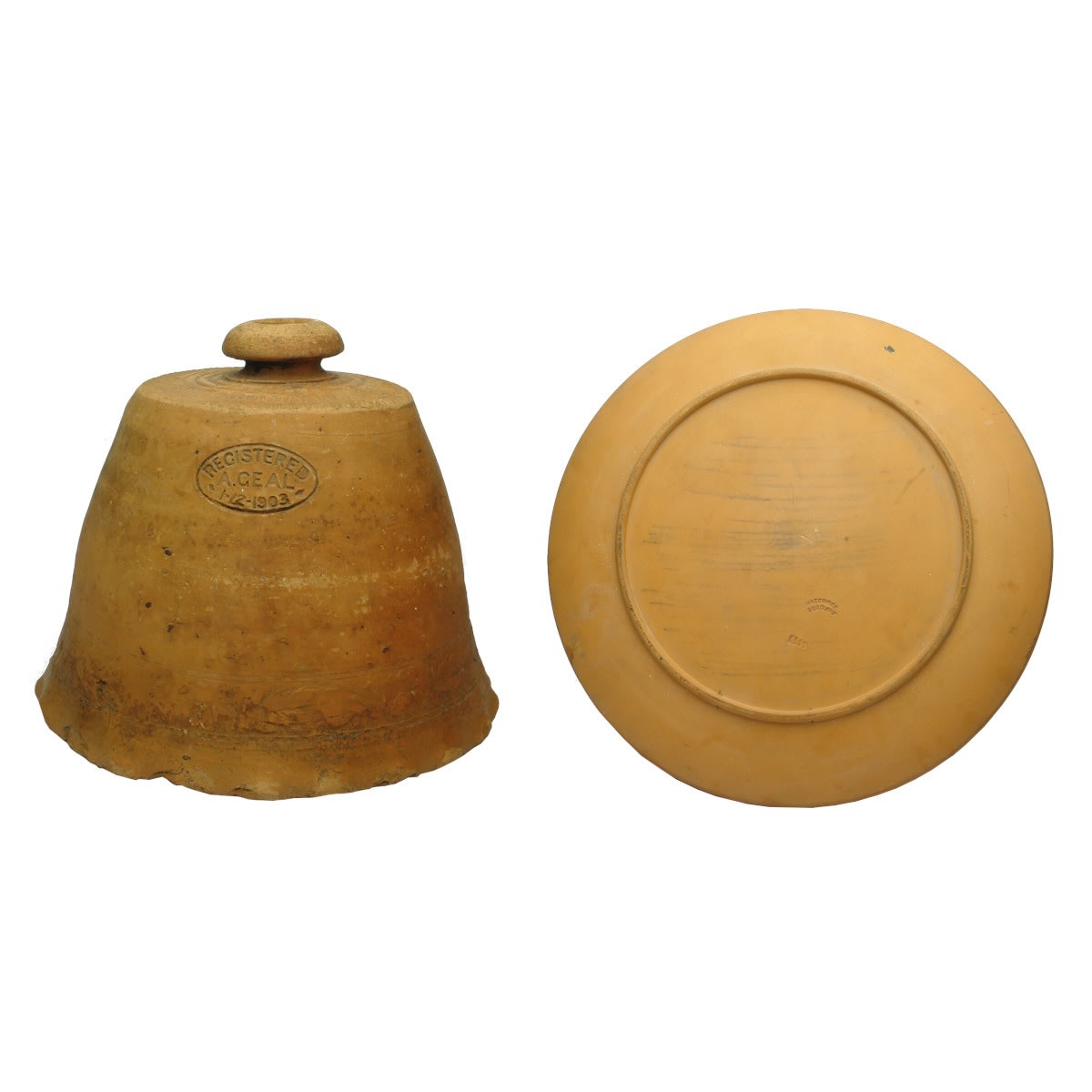 Terracotta Butter Cooler. A. Geal, Registered 1-12-1903. Base: Watsombe, Torquay, 1189. (Nunawading, Victoria)