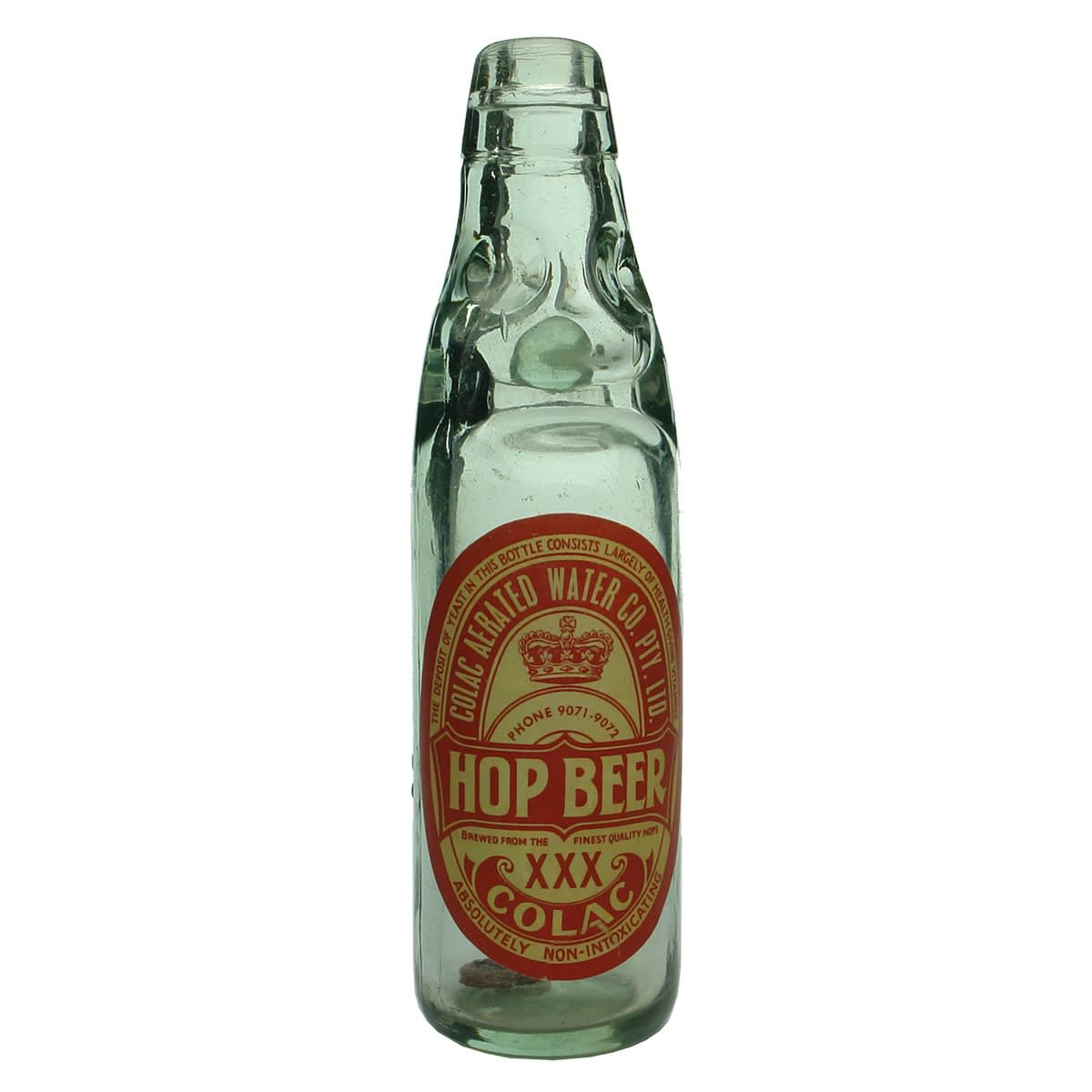 Codd. Made from Pure Carbonic Gas. Label for Colac Aerated Water Co. Pty. Ltd, Hop Beer.
