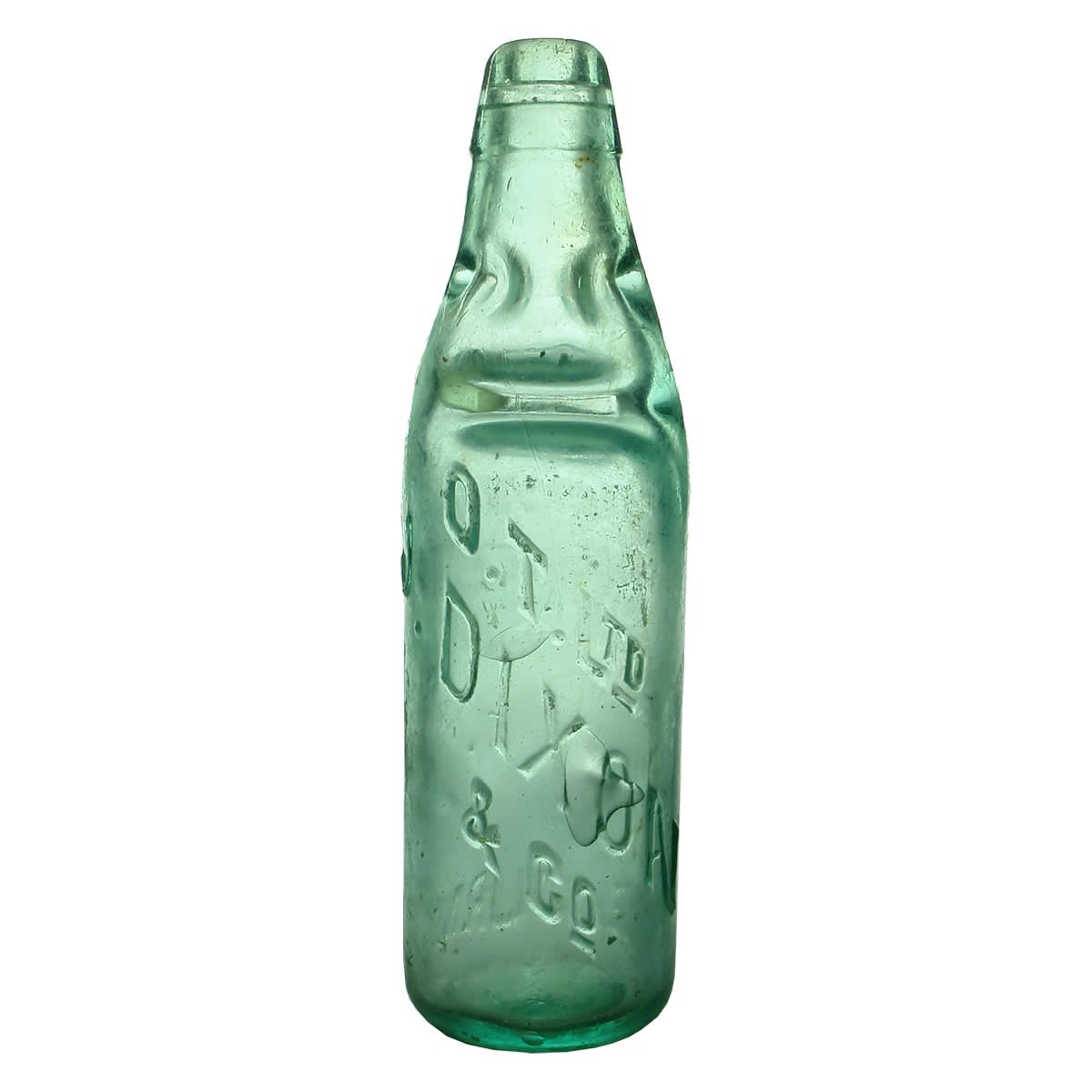 Codd. O. T. Ltd, J. Dixon & Co., Prahran Ice & Aerated Water Co., Melbourne. Dobson. Aqua. 10 oz. (Victoria)