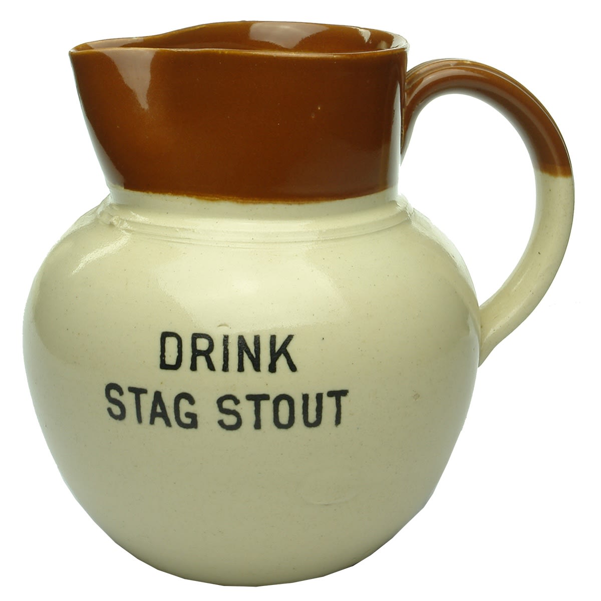 Advertising Beer Jug. Drink Stag Lager & Stag Stout. Brown top. (Tooheys, Sydney, New South Wales)