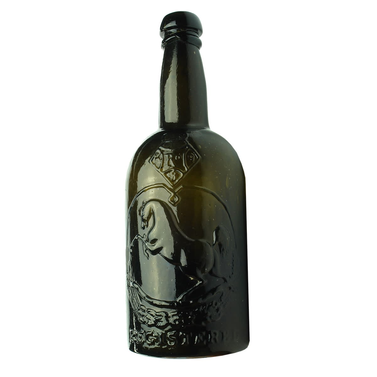 Beer. Black Horse Ale. Black Glass. Squat. 26 oz. Mushroom top.