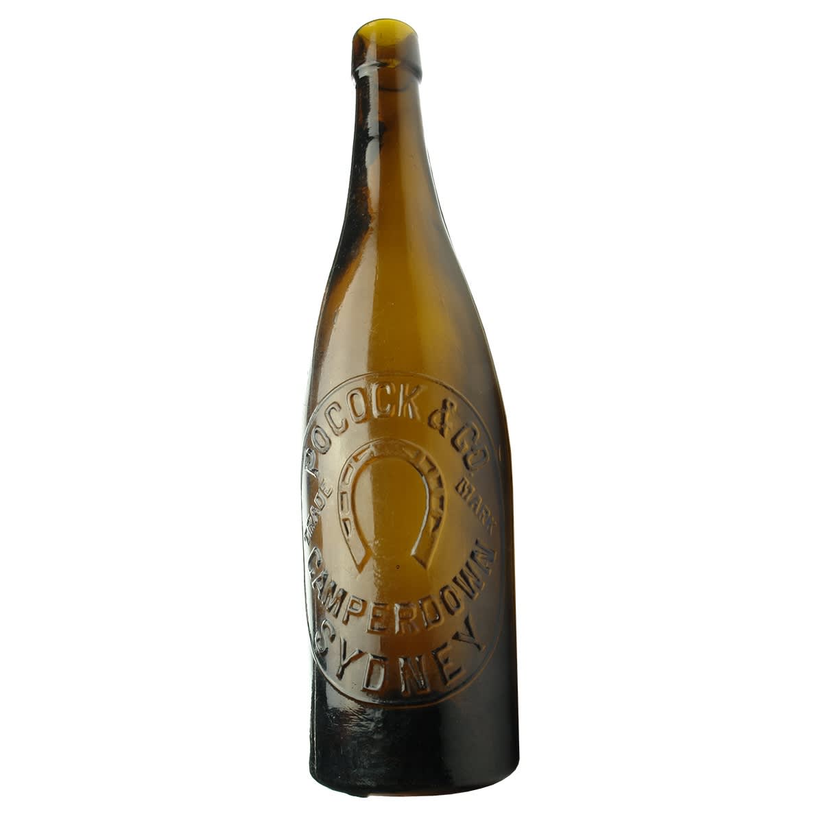 Beer. Pocock & Co., Camperdown, Sydney. Horseshoe. Corker. Amber/Olive. 26 oz. (New South Wales)