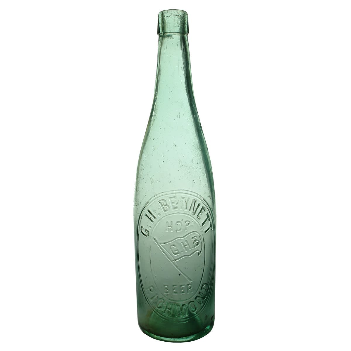 Hop Beer. G. H. Bennett, Richmond. Flag. Aqua. 26 oz. (Victoria)