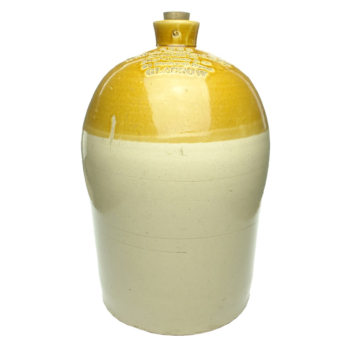 Demijohn. W. Weir Brothers & Co, Successors to J. McKenzie & Co Glasgow. Murray & Fullarton Pottery. 5 Gallon. (Scotland)