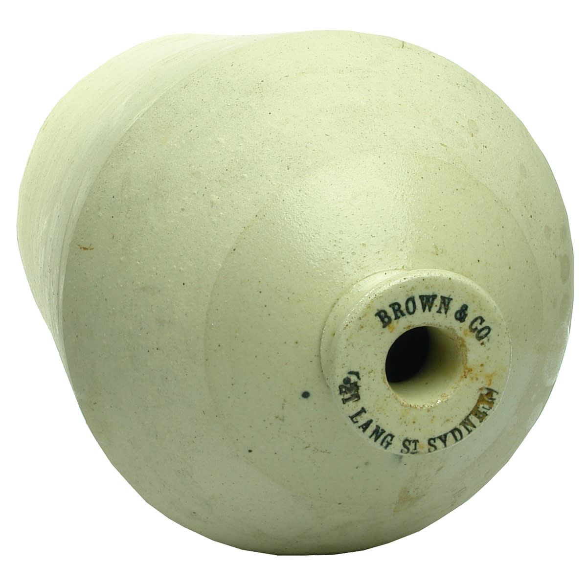 Demijohn. Brown & Co 21 Lang St., Sydney. Impressed and ink added to stamp in lip. (New South Wales)