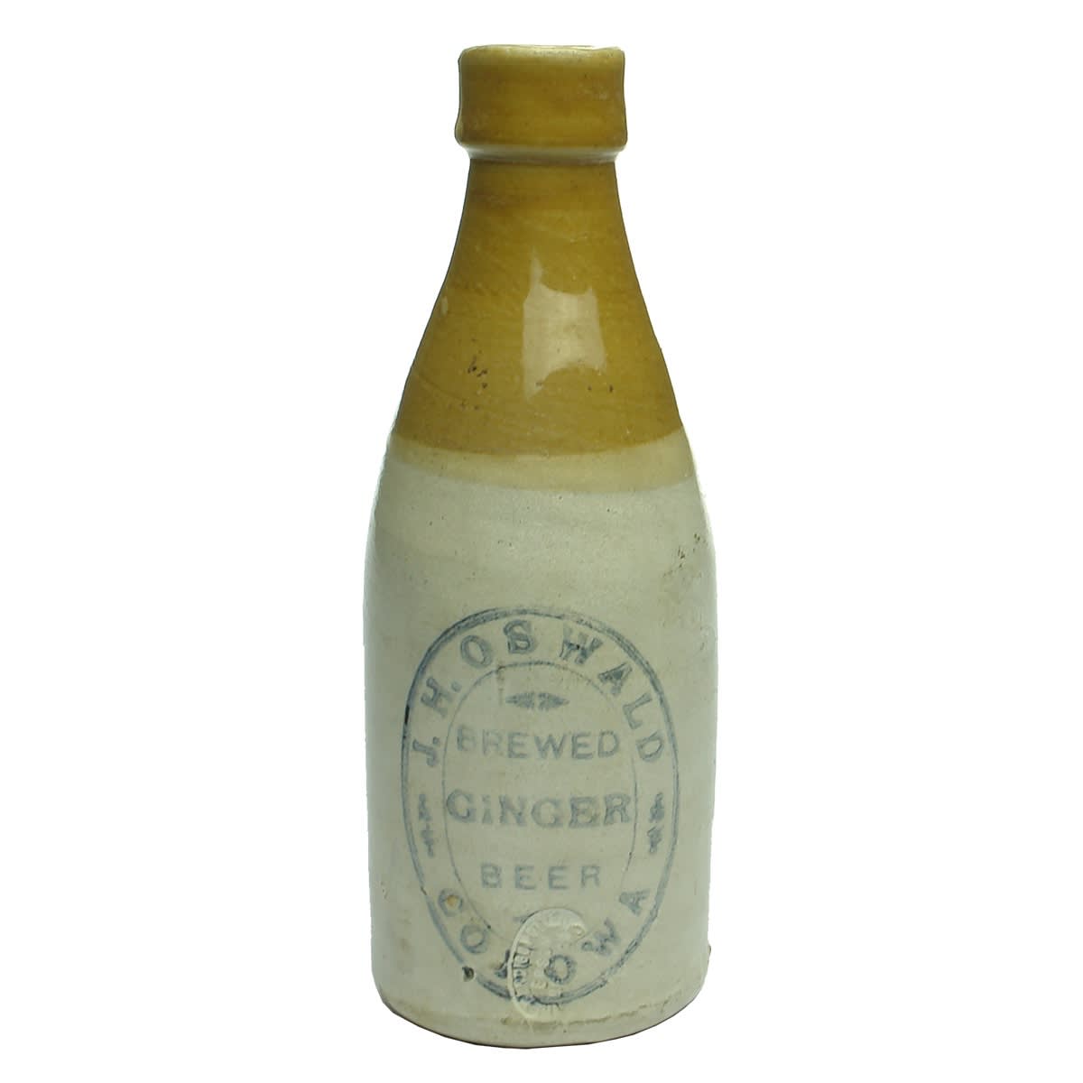 Ginger Beer. J. H. Oswald, Corowa. Champagne. Cork Top. Bendigo Pottery. (New South Wales)