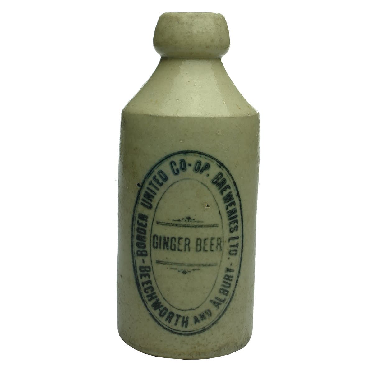 Ginger Beer. Border United Co-operative Breweries. Beechworth & Albury. All White. Dump. (Victoria & New South Wales)