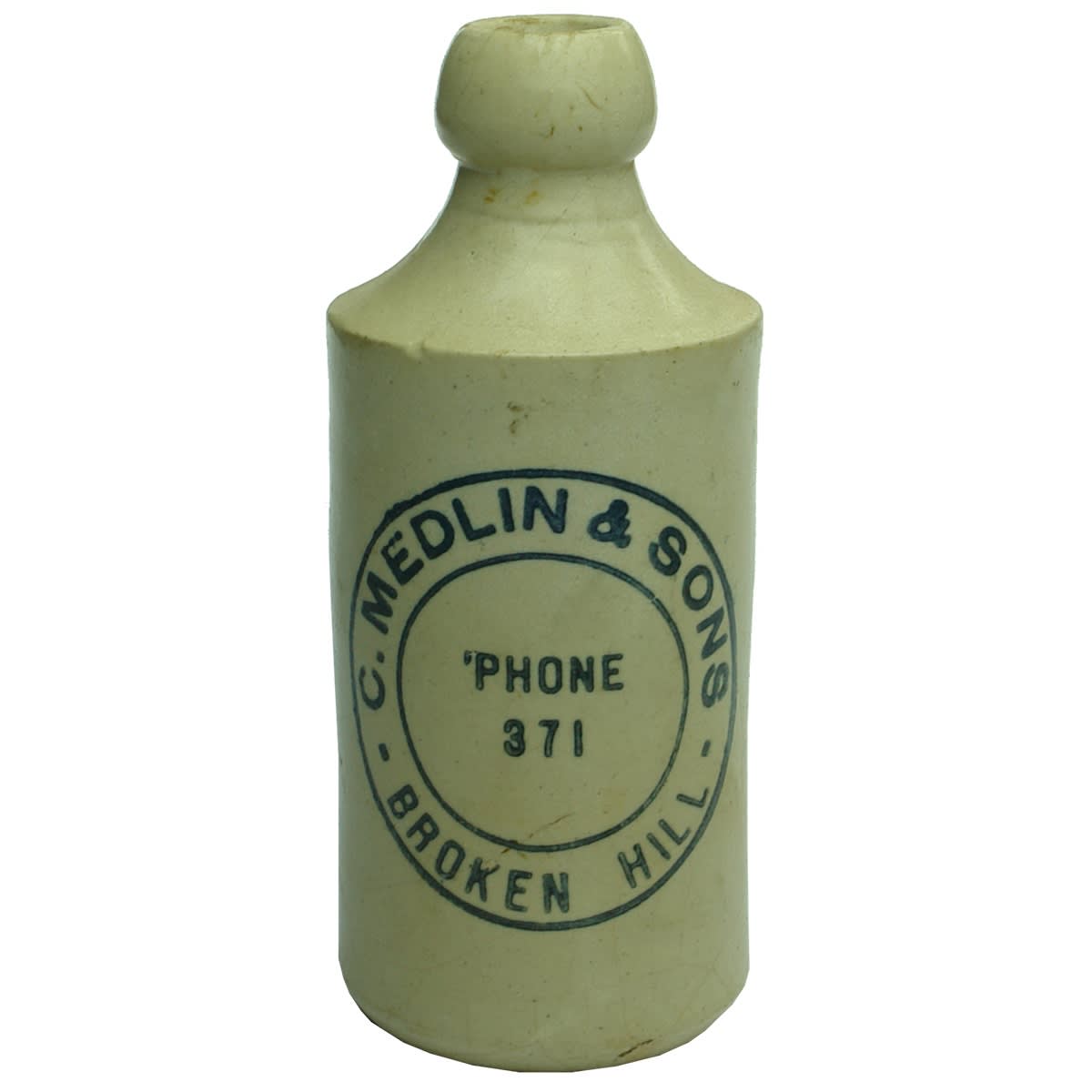 Ginger Beer. C. Medlin & Sons, Broken Hill. Dump. All White. (New South Wales)