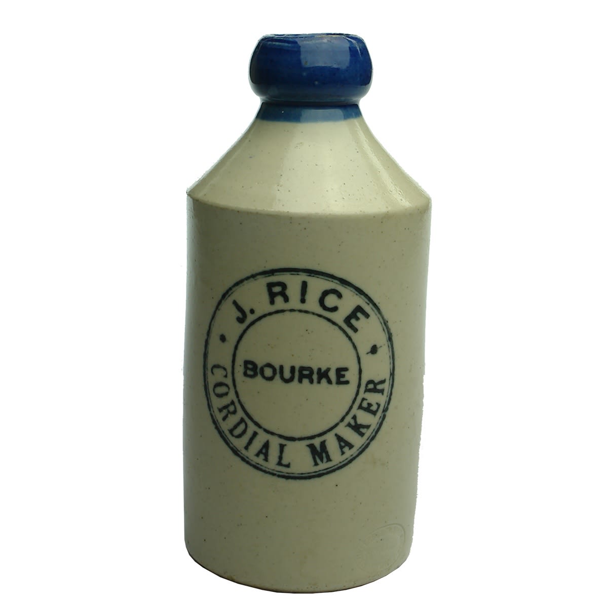 Ginger Beer. J. Rice, Cordial Maker, Bourke. Blue Lip. Dump. (New South Wales)