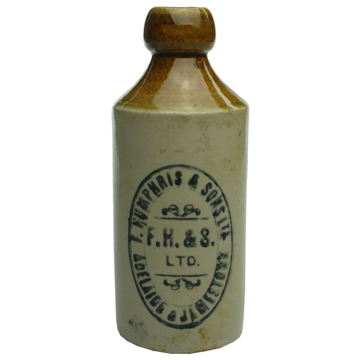 Ginger Beer. F. Humphris & Sons Ltd, Adelaide & Jamestown. Dump. Tan Top. Cork Stopper. (South Australia)