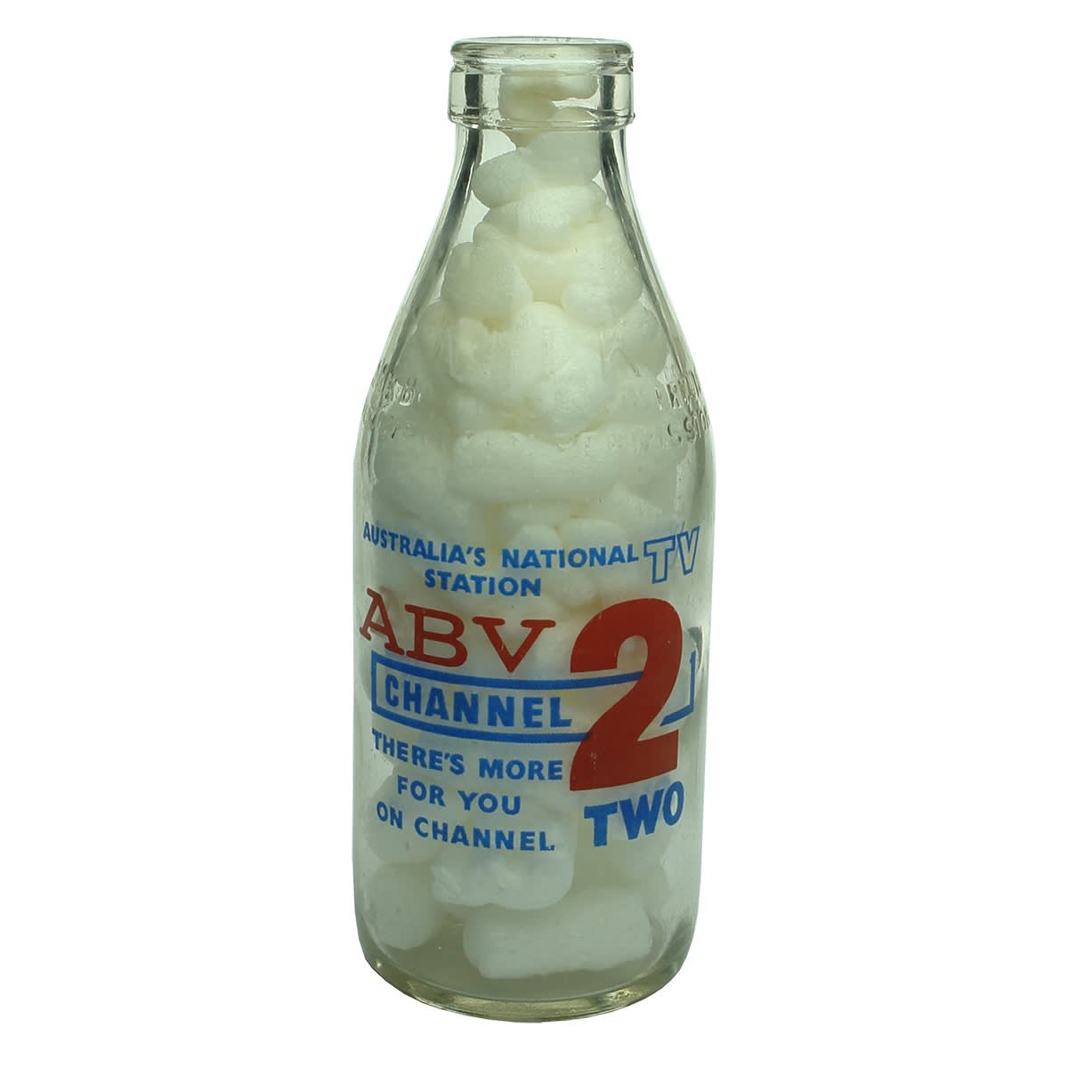 Ceramic Label Advertising Milk. ABV 2 Australia's National TV Channel. Milk Bottles Recovery. Pint. (Victoria)