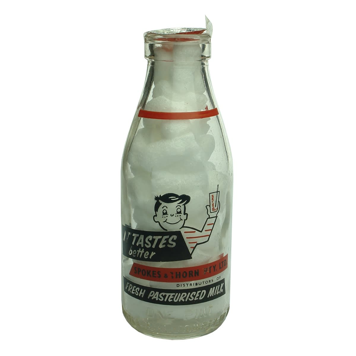 Ceramic Label Advertising Milk. Spokes & Thorn Pty Ltd (Wagga Wagga). Murrumbidgee Co-op Dairy Co. Ltd. Pint. (New South Wales)