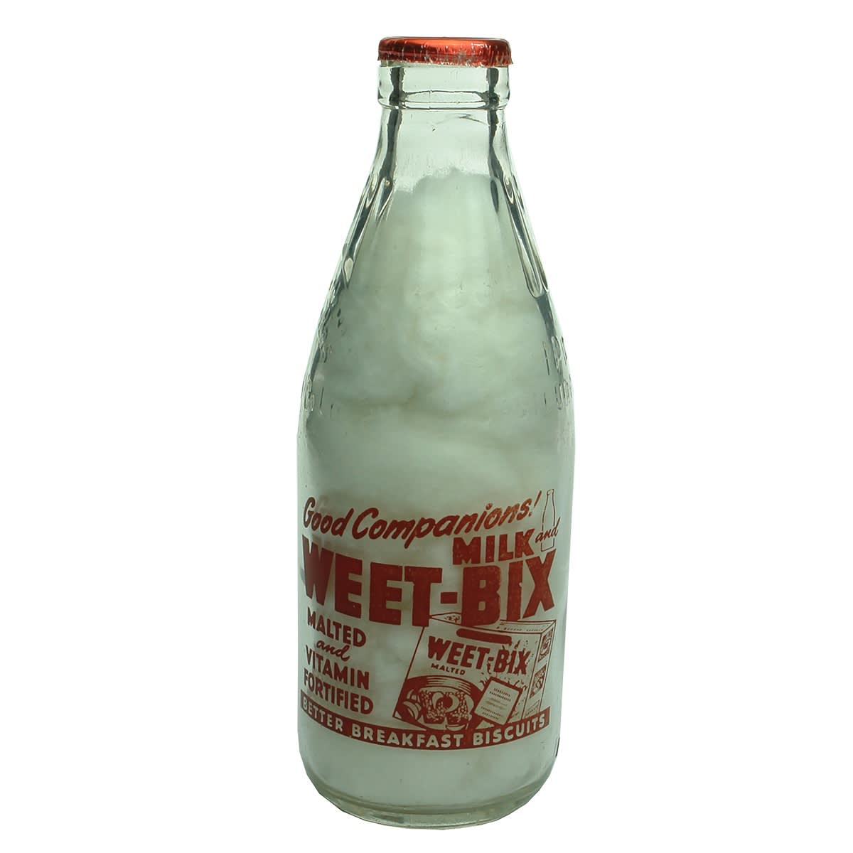 Ceramic Label Advertising Milk. Weet-Bix Better Breakfast Biscuits. Dairy Farmers. Pint. (New South Wales)