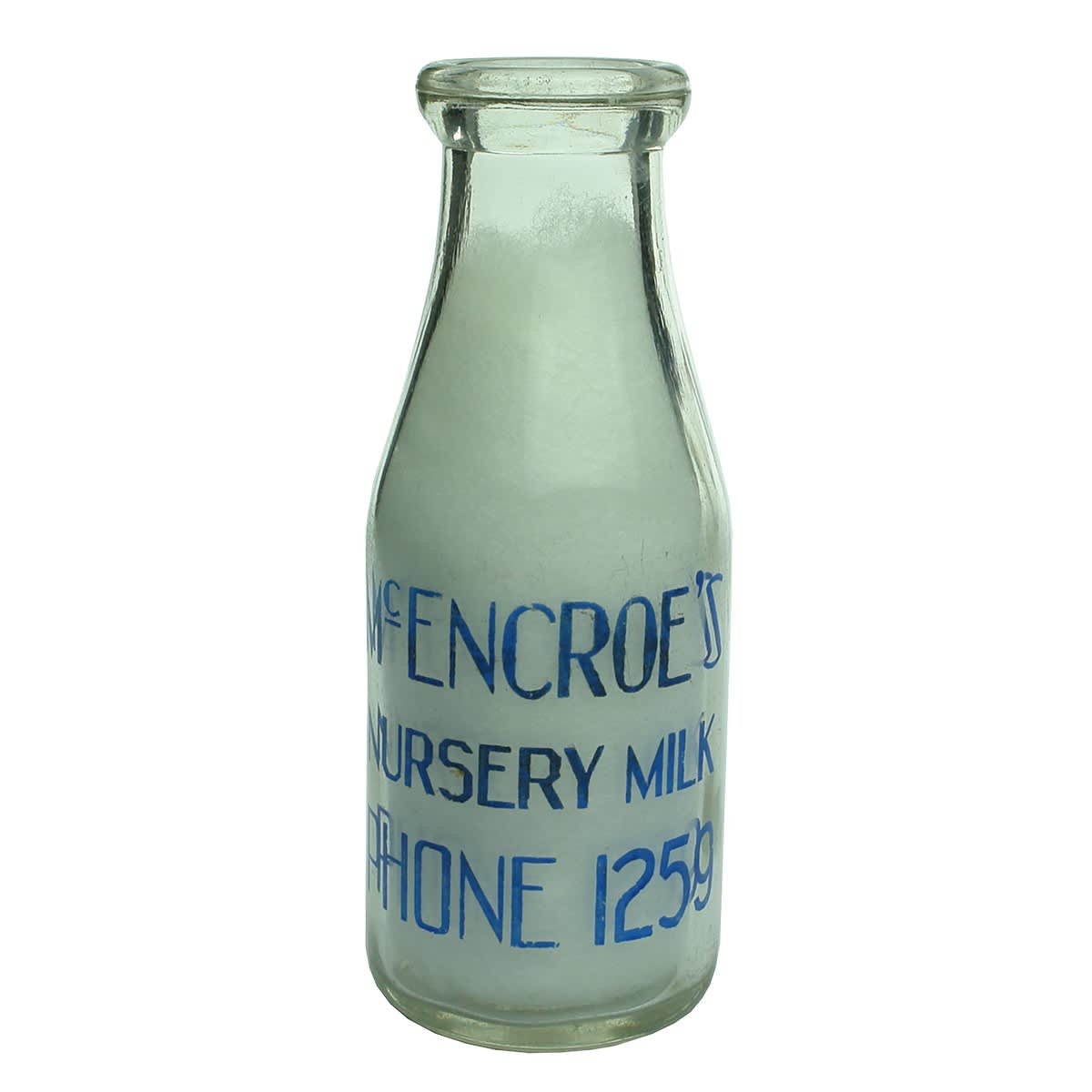 Milk. McEncroe's Nursery Milk (Bendigo). Wad lip. Ceramic label. 1 Pint. (Victoria)