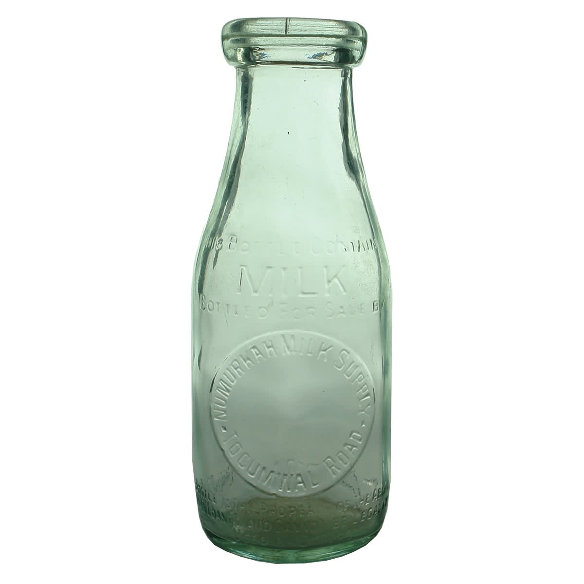 Milk. Numurkah Milk Supply, Tocumwal Road. Wad Lip.  Aqua. 1 Pint. Base: 620. (Victoria)