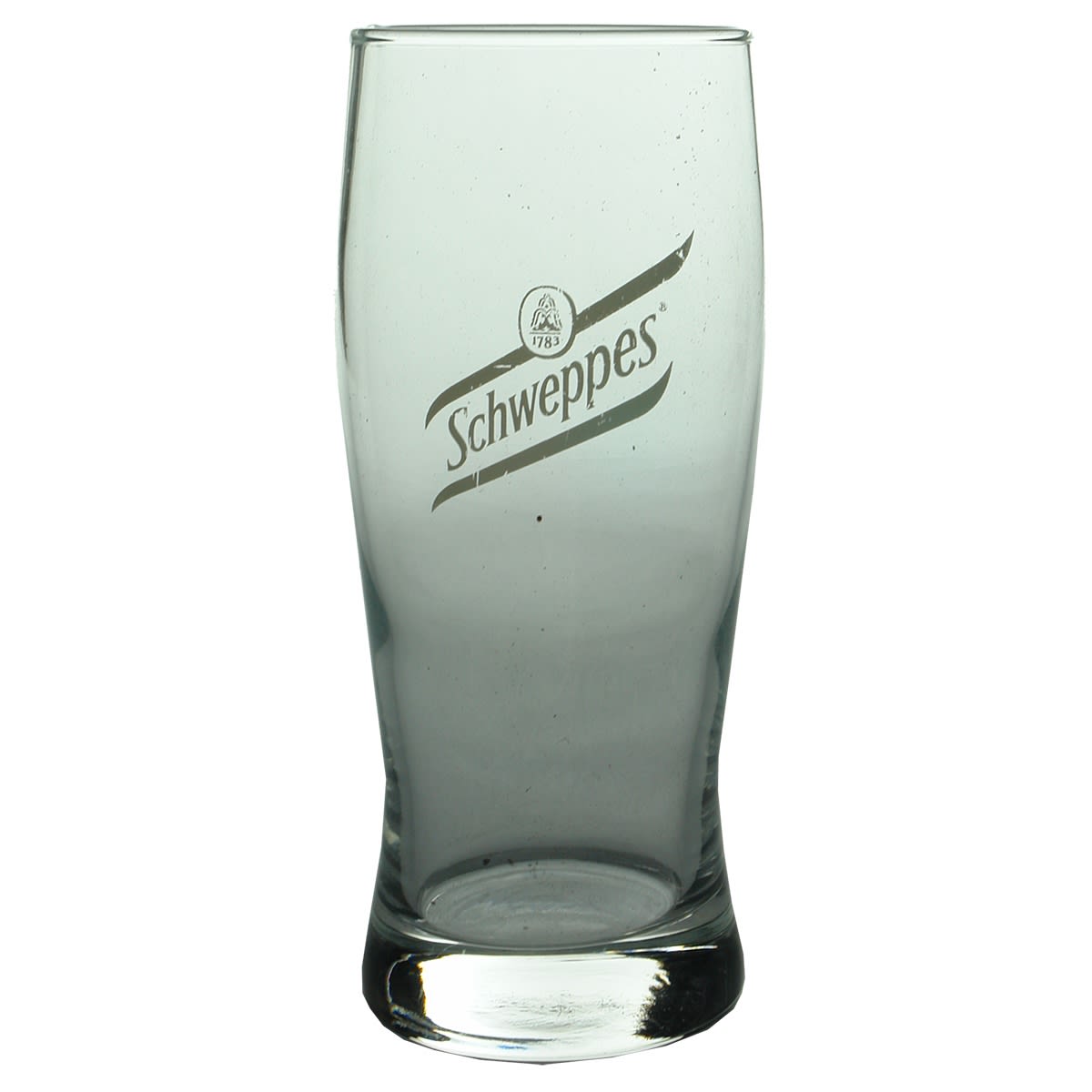 Glassware. Schweppes. Ceramic Label Glass.