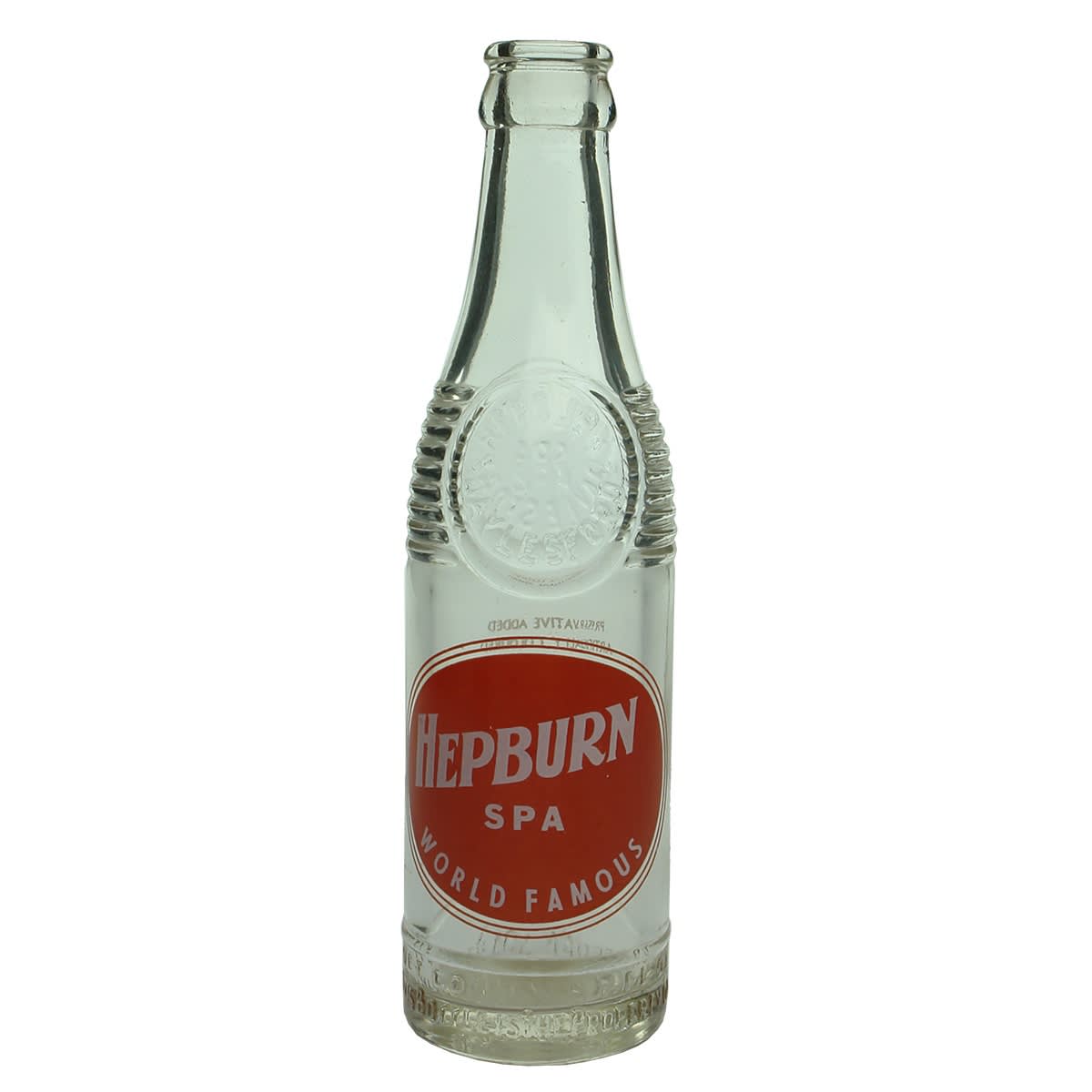 Ceramic Label Crown Seal. Hepburn Spa Daylesford World Famous. Hepburn Springs. Red Dot bullet type. (Victoria)