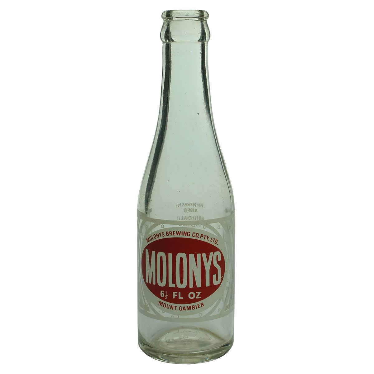 Ceramic Label Crown Seal. Molony's Brewing Co. Pty. Ltd. Molonys. Mount Gambier. 6.5 oz. (South Australia)