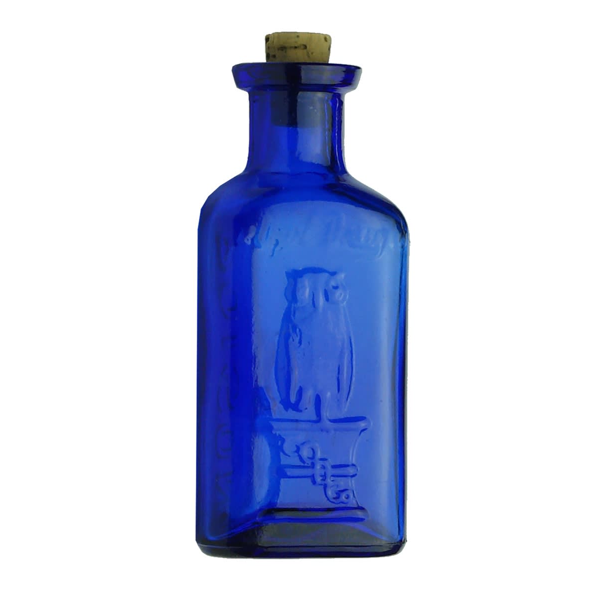 Poison. The Owl Drug Co. Two Wing. Triangular. Cobalt Blue. 2nd smallest of eight in this auction. 82 mm. (USA)
