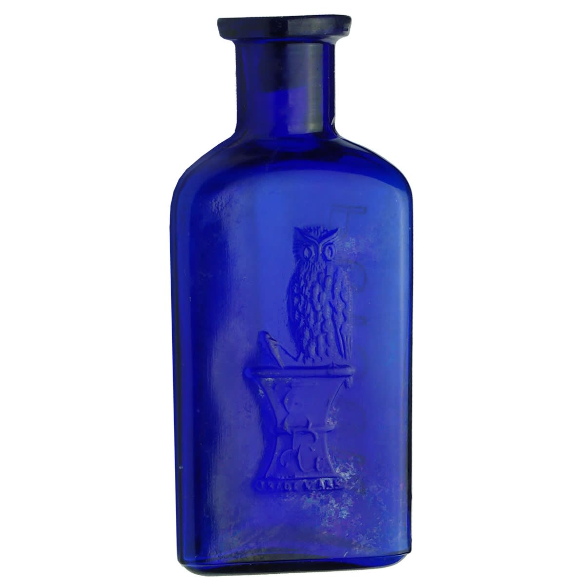 Poison. The Owl Drug Co. One Wing. Triangular. Cobalt Blue. 4th smallest of eight in this auction. 119 mm. (USA)