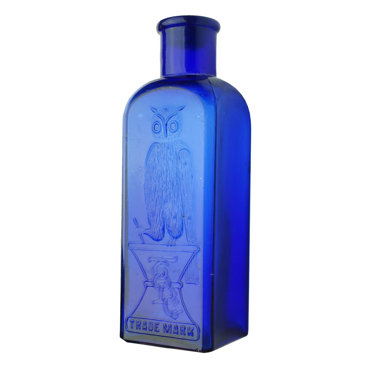 Medicine/Poison. The Owl Drug Co. One Wing. Cobalt Blue. Square. Whitall Tatum & Co. 158 mm. (USA)