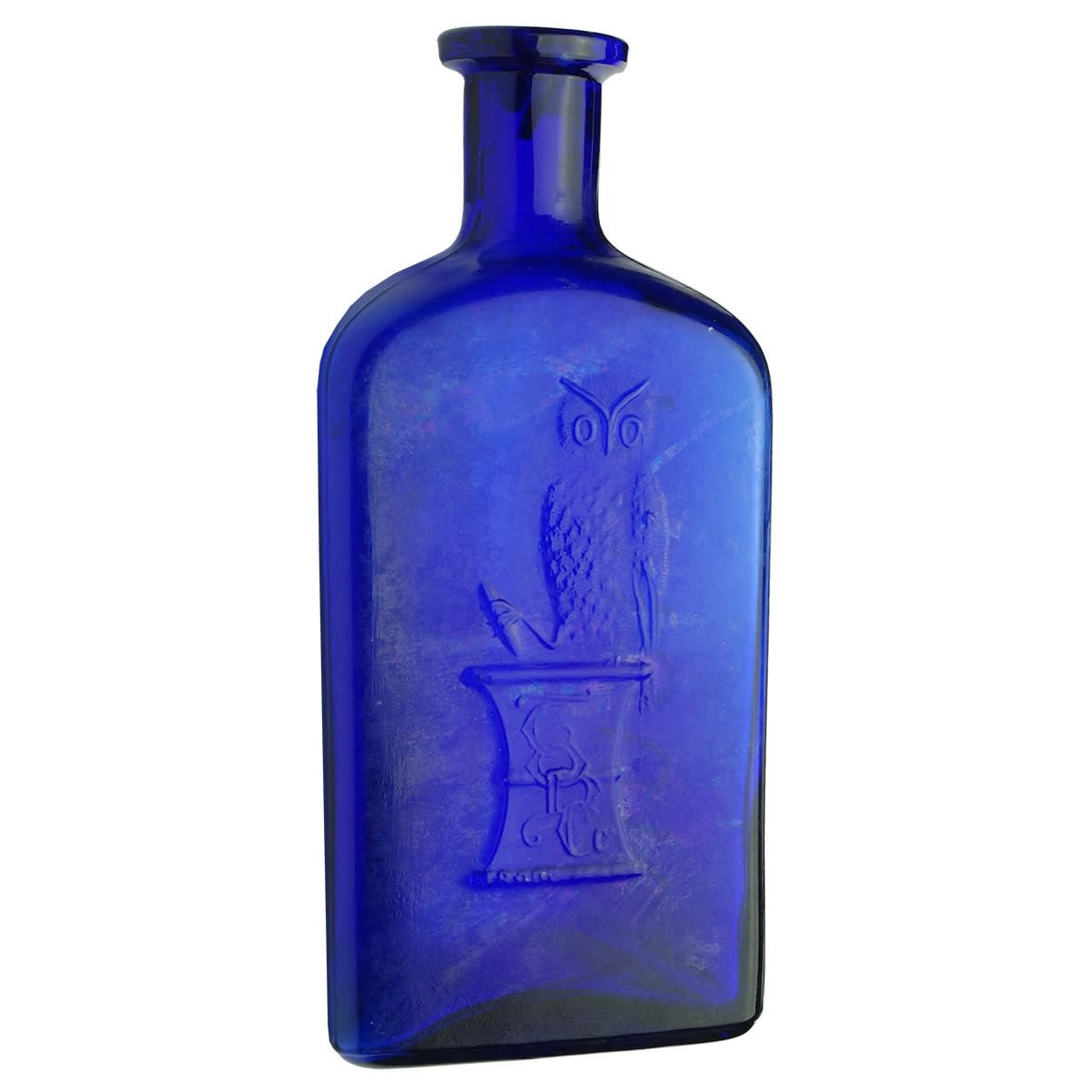 Poison. The Owl Drug Co. One Wing. Triangular. Cobalt Blue. 2nd largest of eight in this auction. 200 mm. (USA)