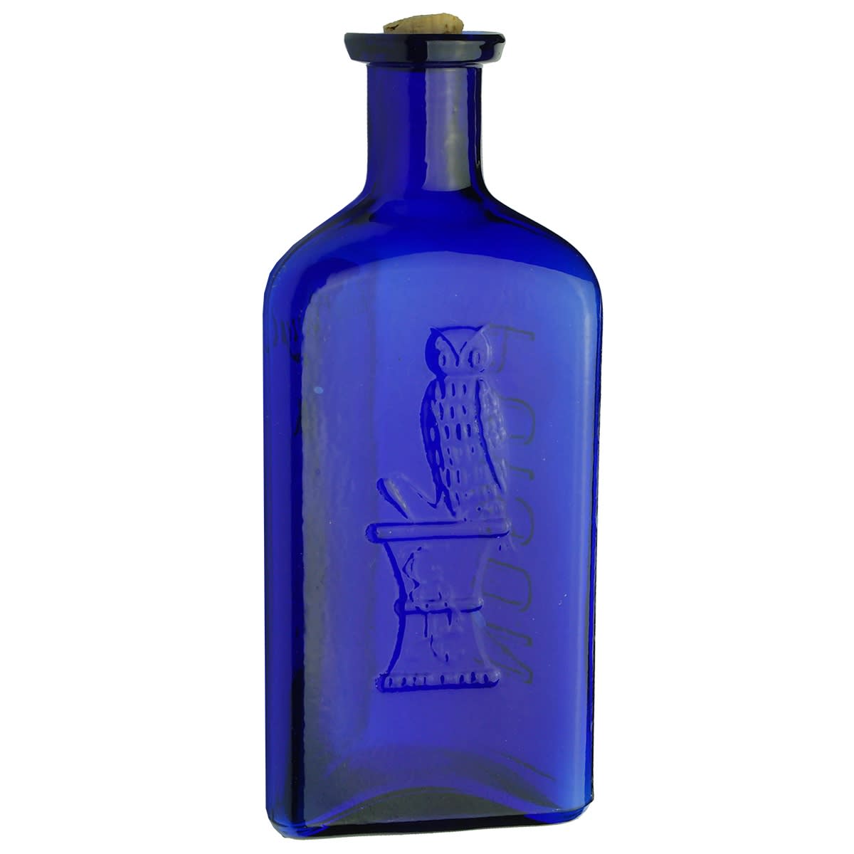 Poison. The Owl Drug Co. One Wing. Triangular. Cobalt Blue. 3rd largest of eight in this auction. 155 mm. (USA)