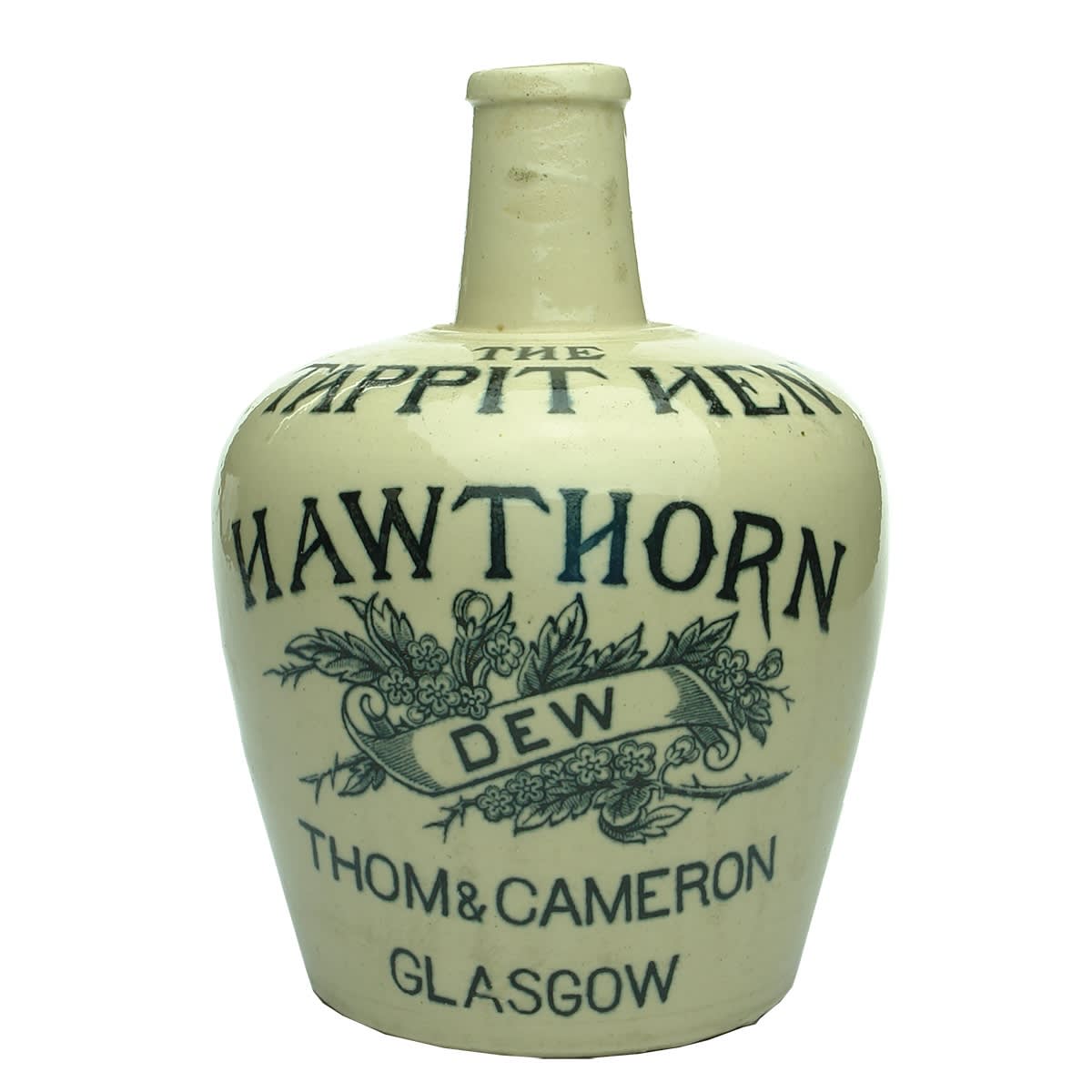 Whisky Jug. Tappit Hen, Hawthorn Dew, Thom & Cameron, Glasgow. Black & White.