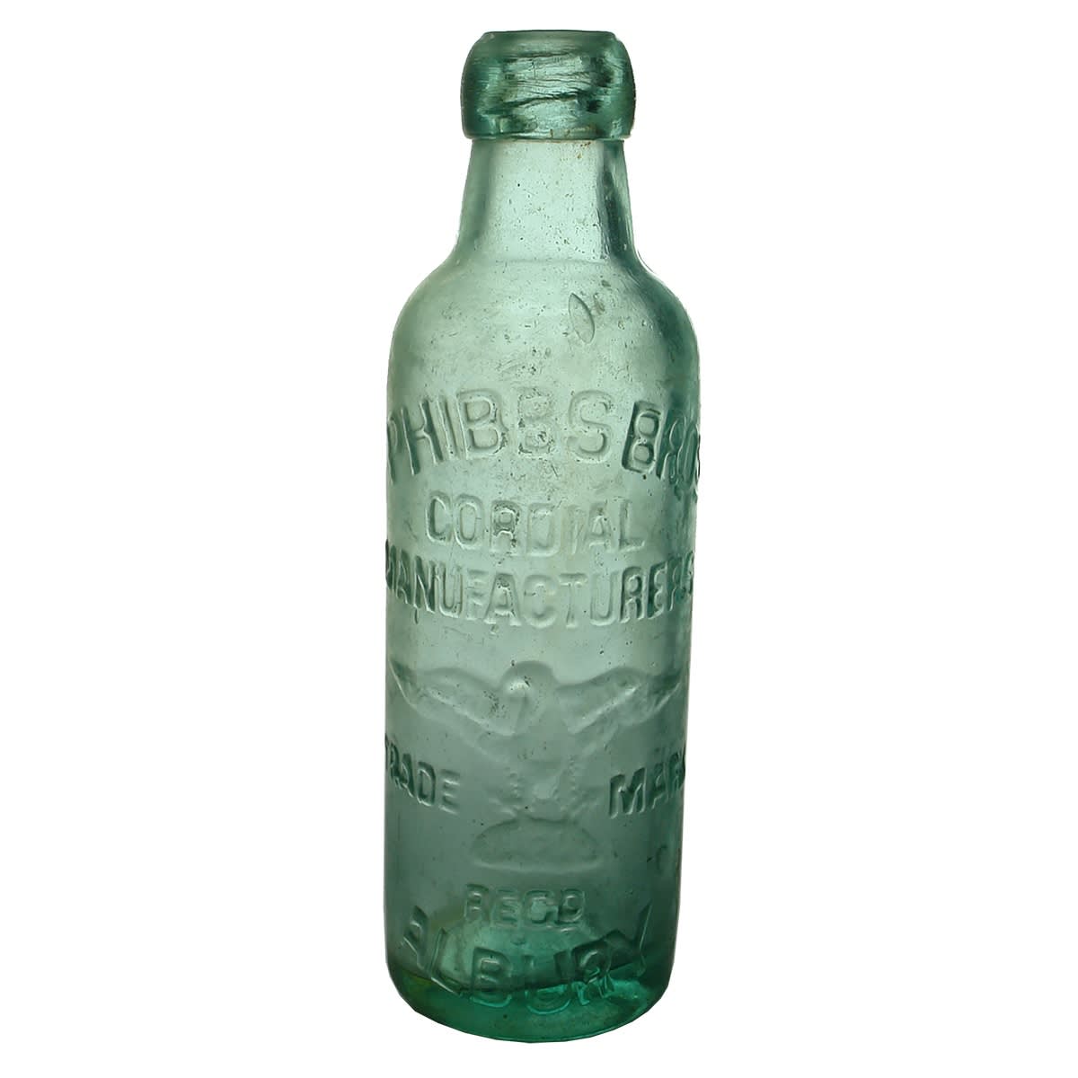 Internal Thread. Phibbs Bros., Cordial Manufacturers, Albury. Aqua. Applied top. 13 oz. (New South Wales)