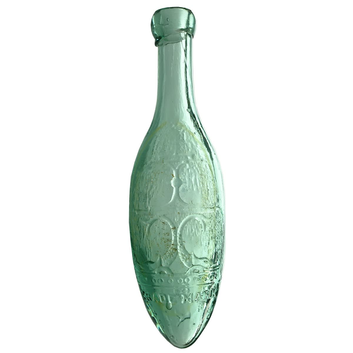 Torpedo.  J. Schweppe & Co Ld, London, Sydney and Melbourne.  Fountain pictorial. Aqua.  10 oz.