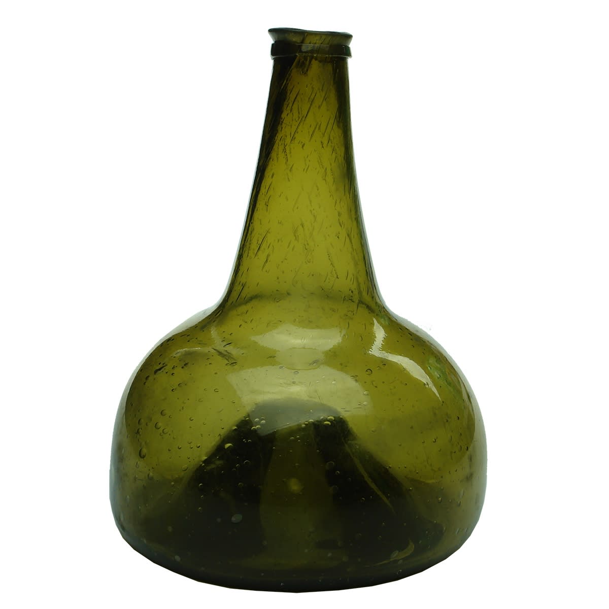Early Glass. Dutch Onion. Olive Green. c. 1730.