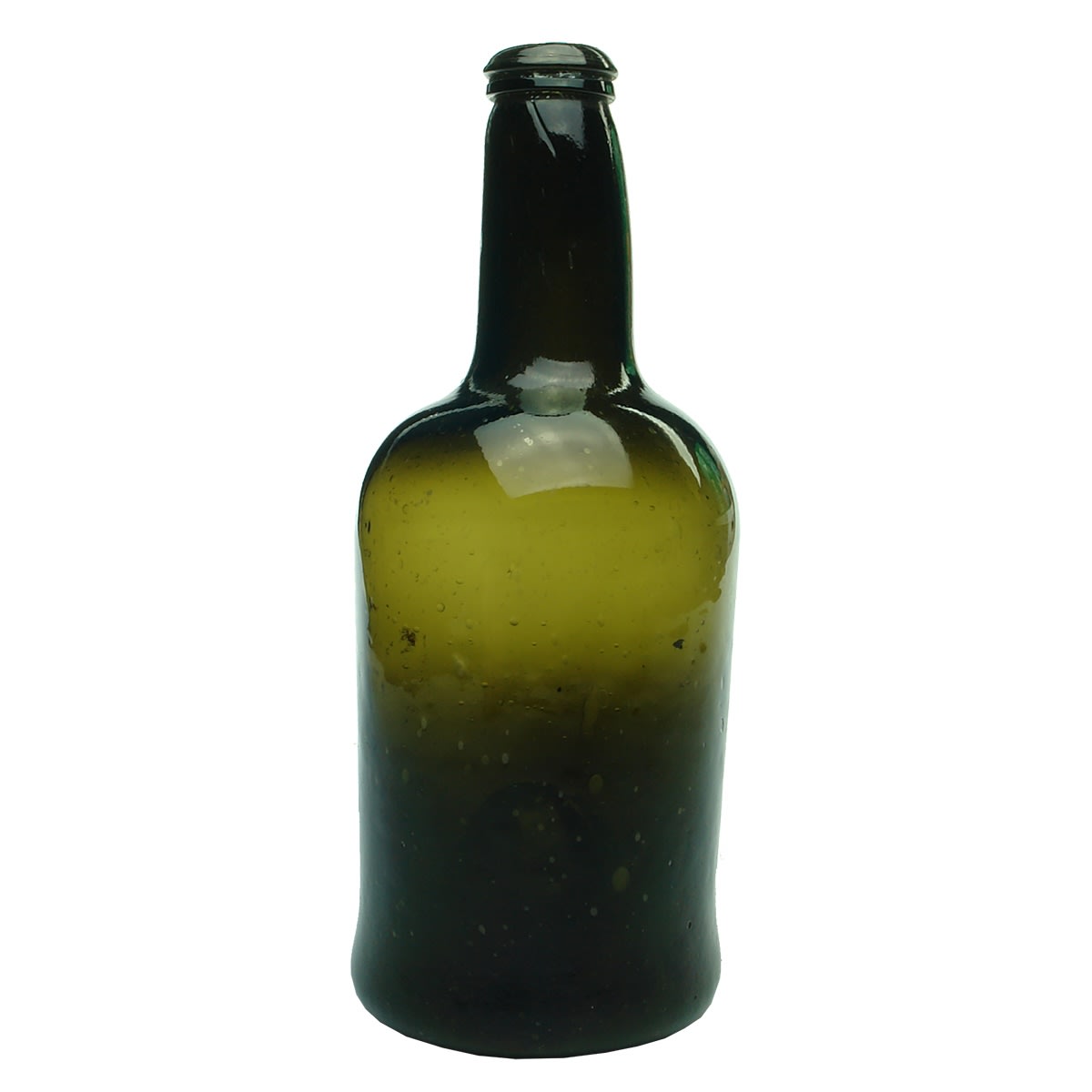 Early Glass. Saggy Base Black. Squat. c. 1780s. (United Kingdom)