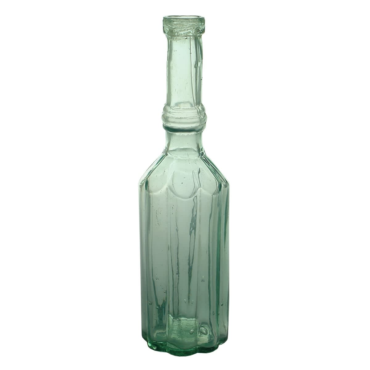 Goldfields Salad Oil. Looks like an English made version of almost an American Pepper Sauce shape. Aqua. 7 oz.