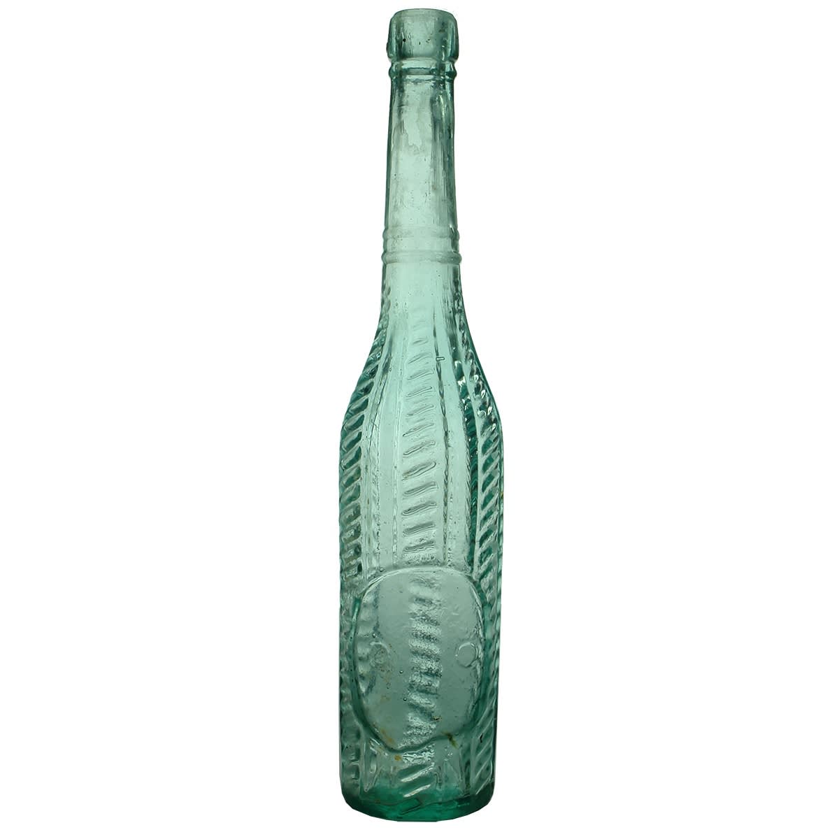 Salad Oil. Herringbone Pattern. Unusual manufacture with two rings in neck. OO base mark (Adelaide or Botany Glass Works?)