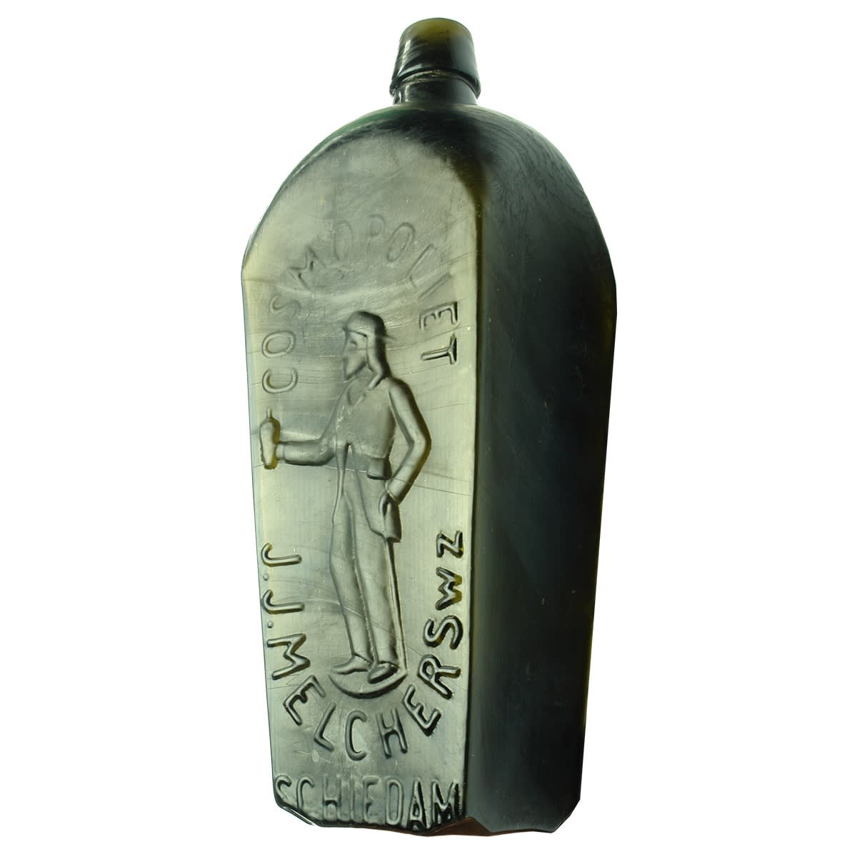 Gin. J. J. Melchers, Schiedam, Cosmopoliet, "Man Gin". Black. 30 oz. (Netherlands)