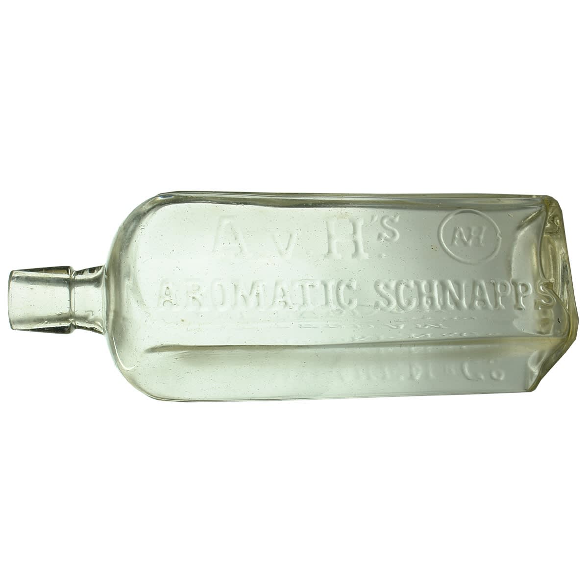 Schnapps. A. van Hoboken & Co. Rotterdam. A. v. H's Aromatic Schnapps. Clear. 26 oz.