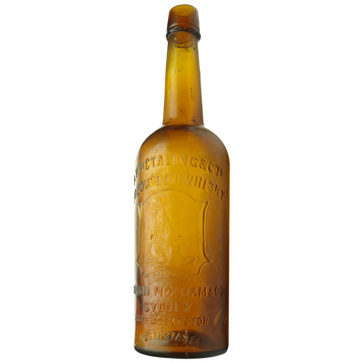 Spirits. A. P. Hotaling & Cos Old Bourbon Whisky. Barron, Moxham & Co., Sydney. Kangaroo Trade Mark. Amber. 1 Quart. (New South Wales)