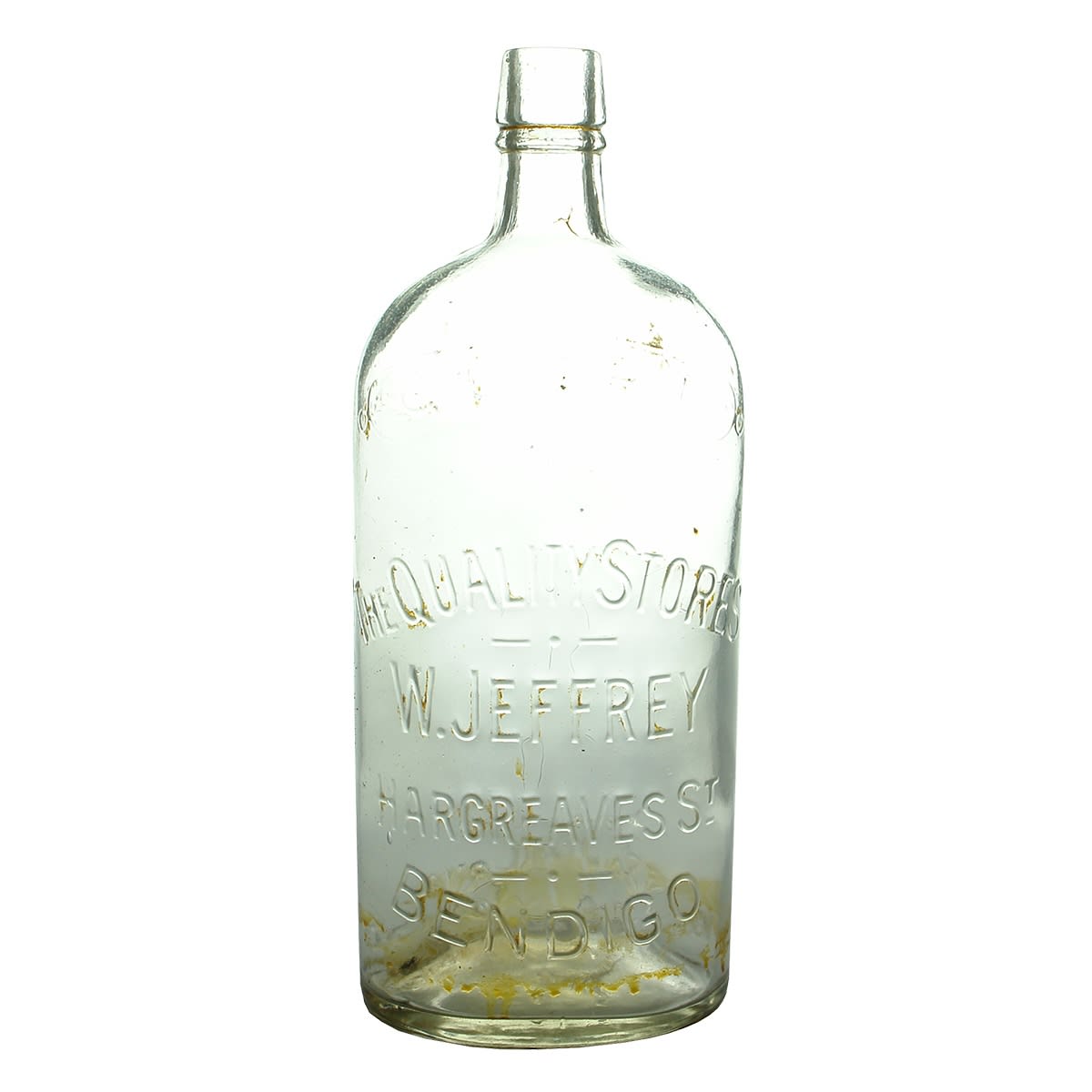 Whisky/Wine. W. Jeffrey, The Quality Stores, Bendigo. Clear. Quart. (Victoria)